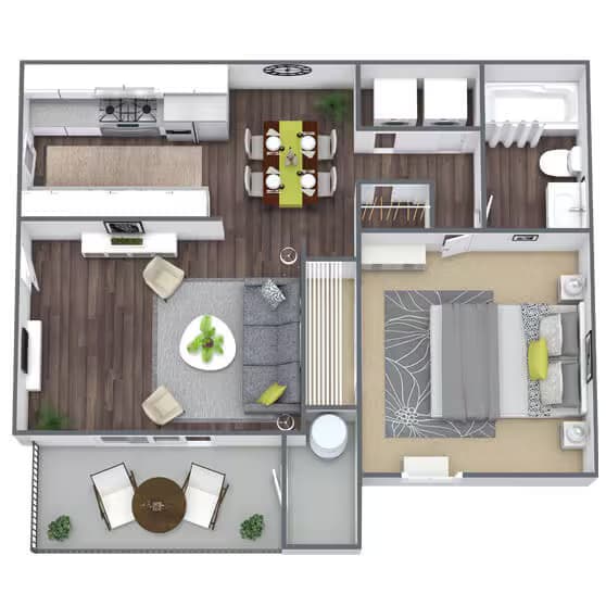 1 Bed - 1 Bath S2029 floor plan