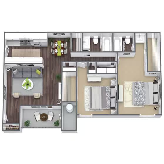 2 Bed - 2 Bath S2090 floor plan