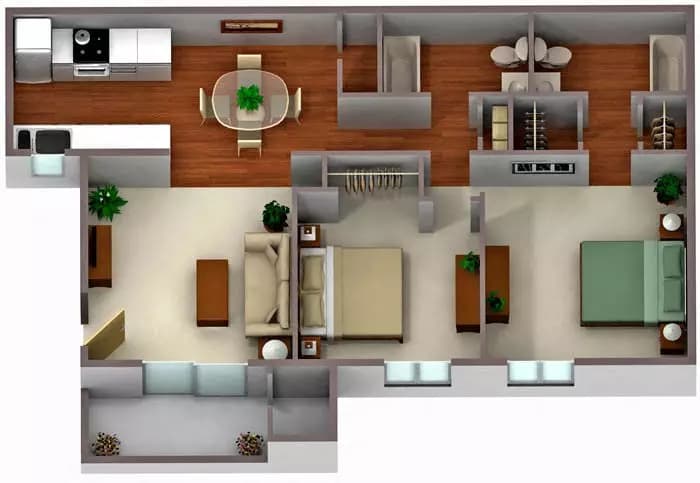 2x2 Renovated 2029 floor plan