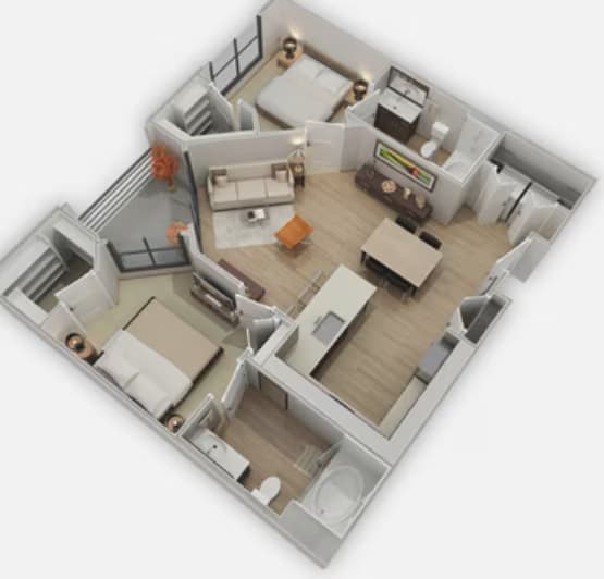 2 Beds • 2 Bath 230 floor plan