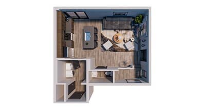 1 Bedroom, 1.5 Bath 68 floor plan