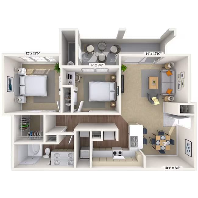 2 Beds • 2 Bath 011052 floor plan