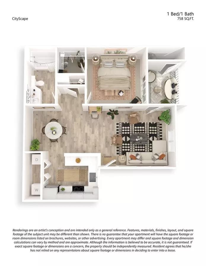 One Bedroom One Bath Luxury A1 261 floor plan