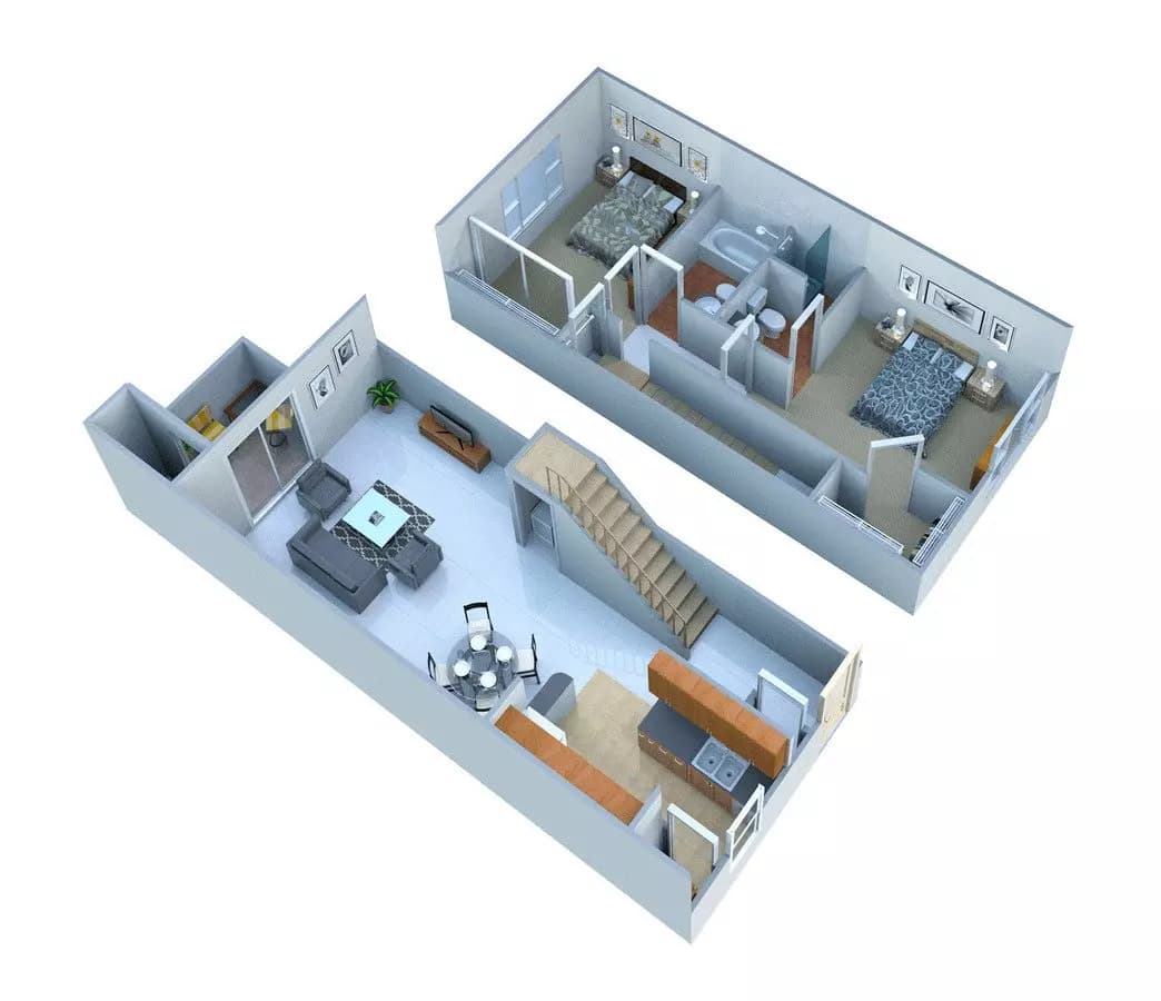 2 Bed 2 Bath Townhome 101070M floor plan