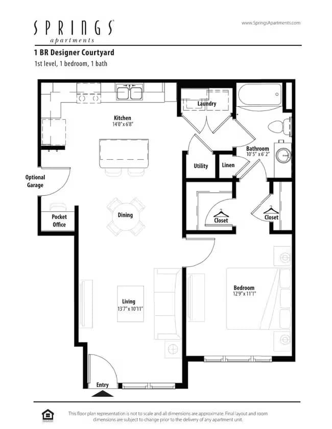 1 BR Designer Courtyard 1023 floor plan