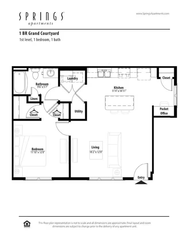 1 BR Grand Courtyard 1065 floor plan