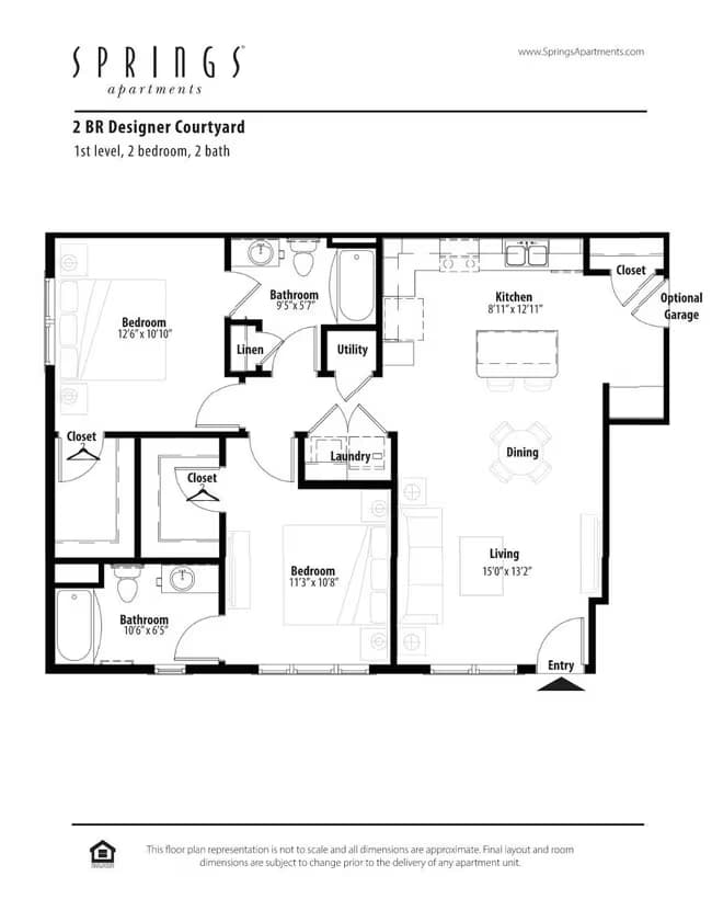 2 BR Designer Courtyard 1060 floor plan