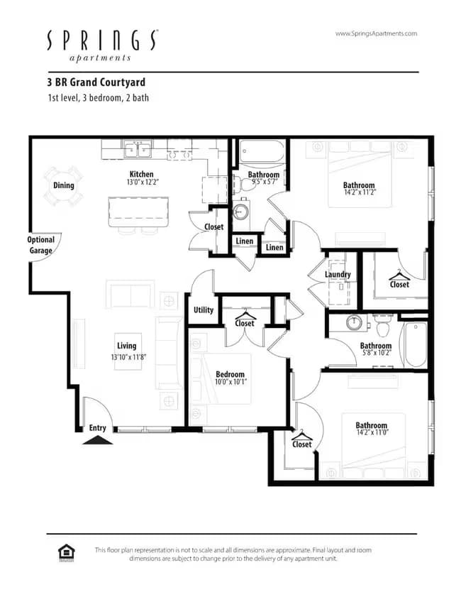3 BR Grand Courtyard 1129 floor plan