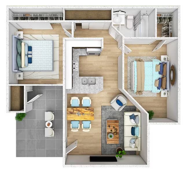 2 Bedroom 1 Bath 106 floor plan