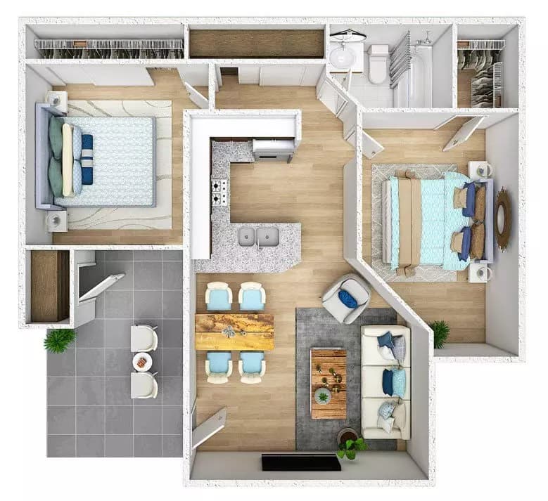 2 Bedroom 1 Bath 116 floor plan