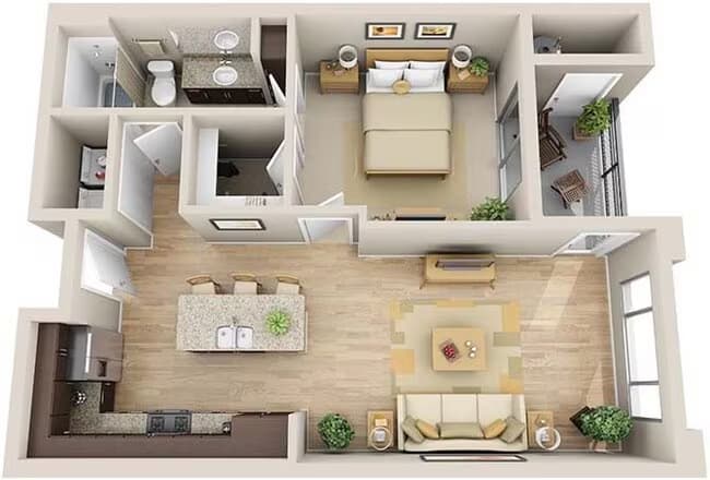 1 Bed • 1 Bath 1061 floor plan