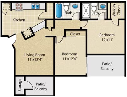 2 Beds • 2 Bath 190 floor plan