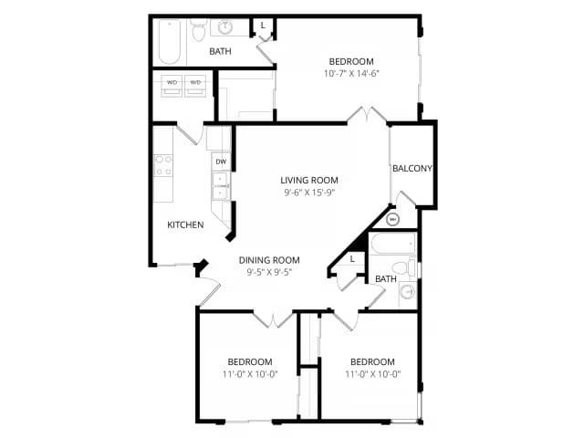 3 Beds • 2 Bath B1095 floor plan