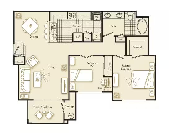 2 Beds • 1 Bath 2119 floor plan