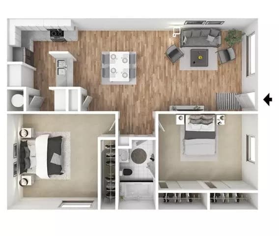2 Beds • 1 Bath 116 floor plan