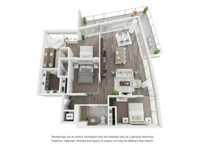 3 Bed 2 Bath D1 T2-2331 floor plan