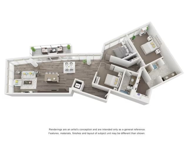 3 Bed 2 Bath D2 T2-0331 floor plan