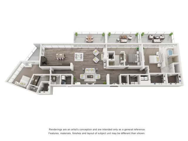 3 Bed 3.5 Bath PH3 T2-2631 floor plan