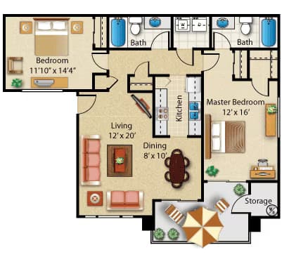 2 Beds • 2 Bath 268 floor plan