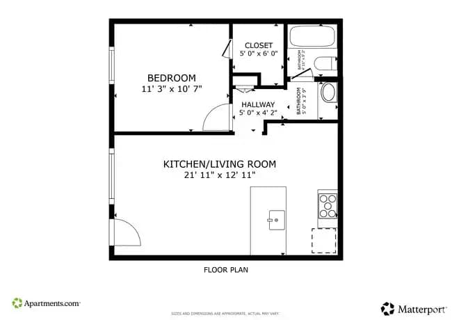 1 Bed • 1 Bath 208 floor plan