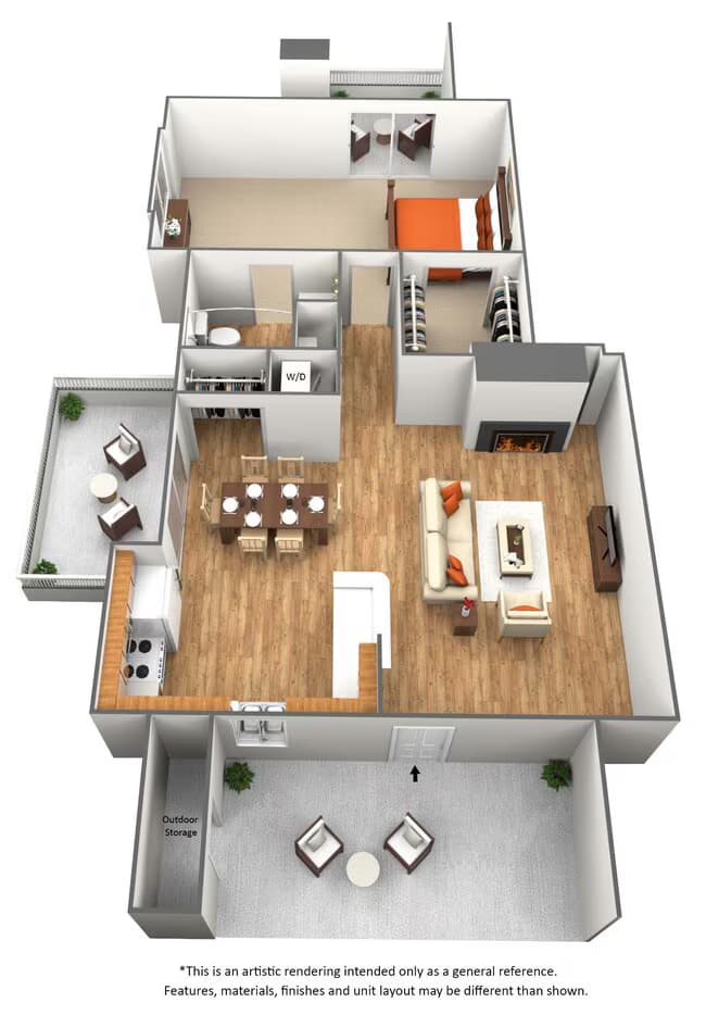 1 Bedroom 1 Bath - A2 2168 floor plan