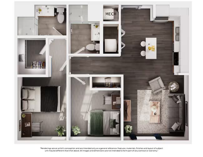 2 Beds • 2 Bath Private floor plan