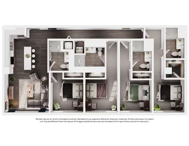 4 Beds • 4 Bath Private floor plan