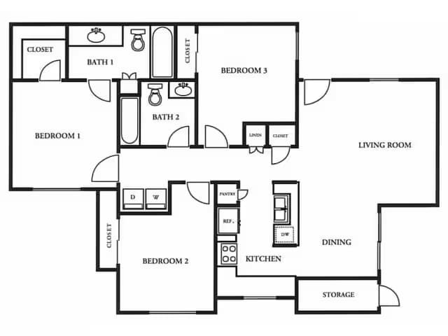 Three Bedroom / Two Bath 01-0114 floor plan