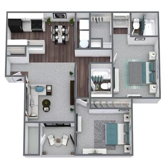Two Bedroom Two Bath Deluxe 221-1 floor plan