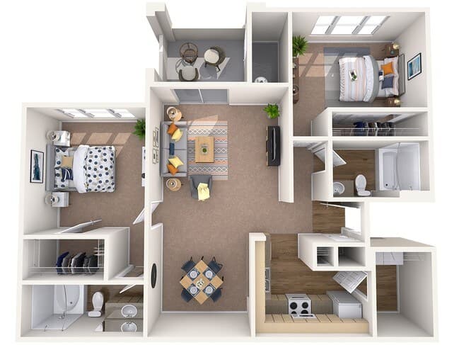 2 Beds • 2 Bath 3001 floor plan
