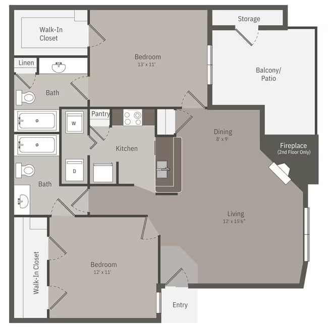 2 Beds • 2 Bath 2041 floor plan