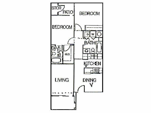 2 Beds • 2 Bath 01-105 floor plan