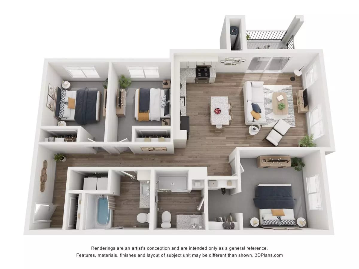 3 Bedroom C1 P206 floor plan