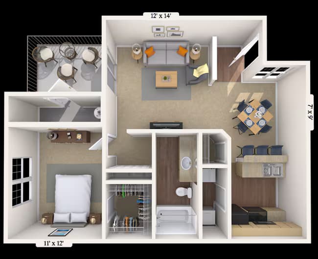 1 Bed • 1 Bath 171084 floor plan