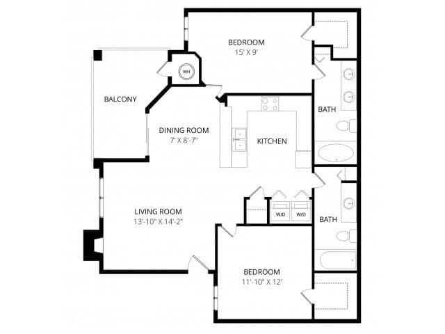 2 Bedroom 2 Bath 2028 floor plan