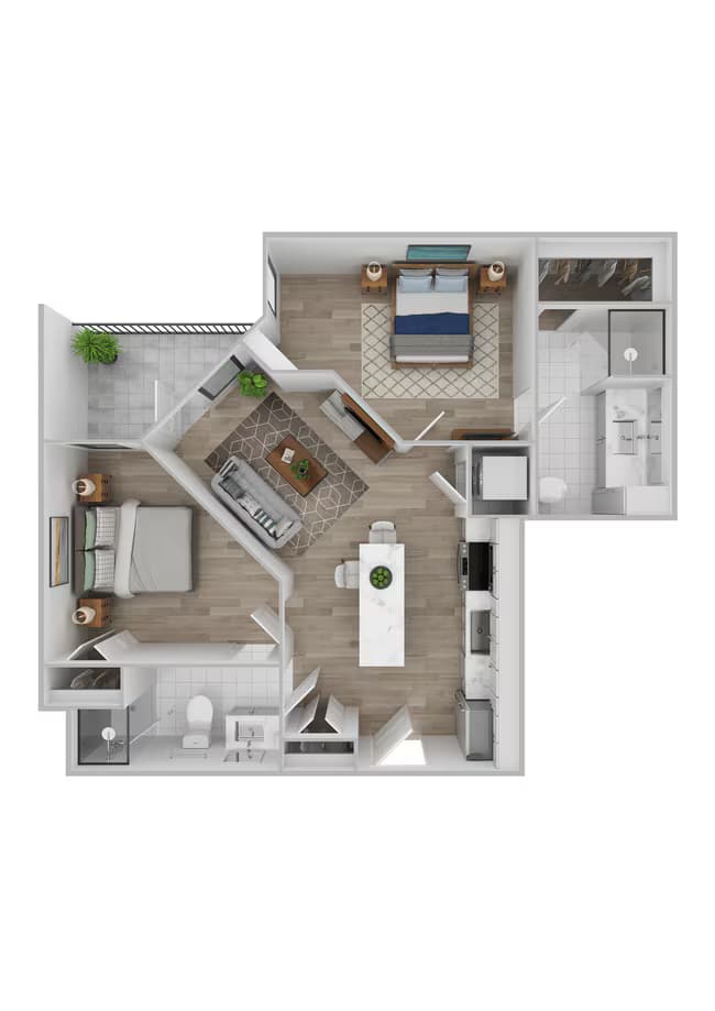 2 Beds • 2 Bath 2001 floor plan