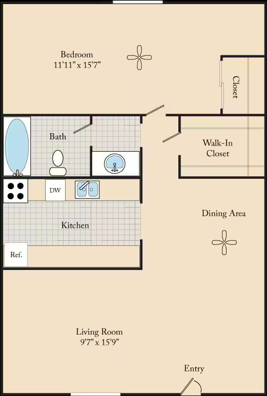 1 Bed / 1 Bath A1 269 floor plan