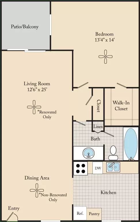 1 Bed / 1 Bath A2 207 floor plan