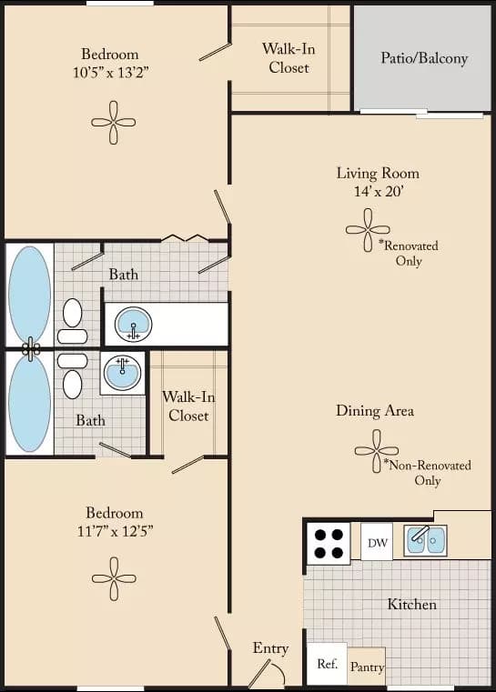 2 Bed / 2 Bath B1 175 floor plan