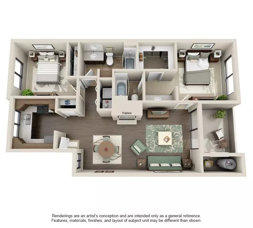 2 Beds • 2 Bath 1145 floor plan
