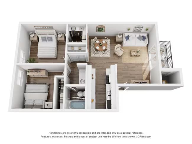 2 Beds • 1 Bath 2076 floor plan