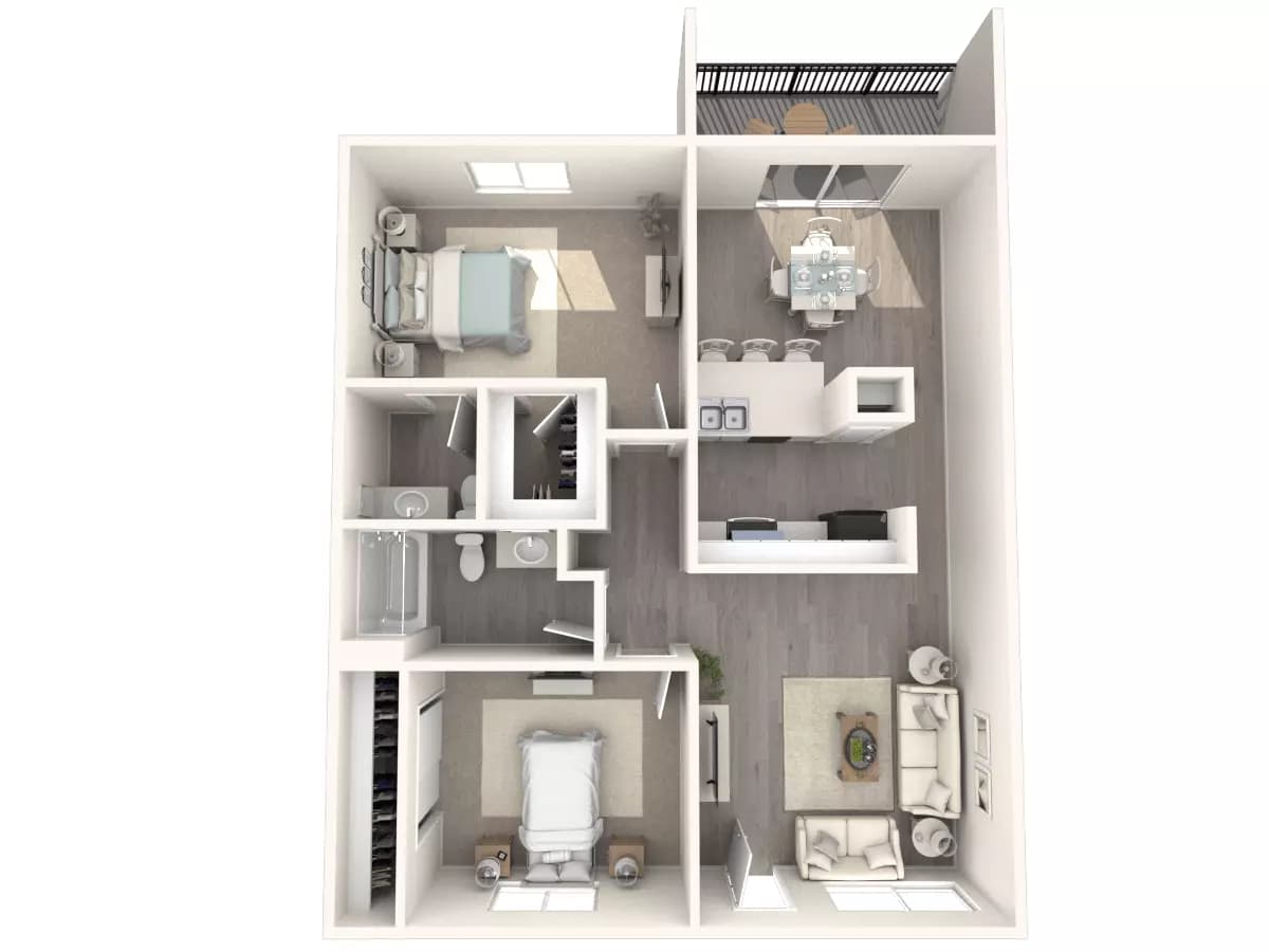 2 Bed 1 Bath M-M13 floor plan