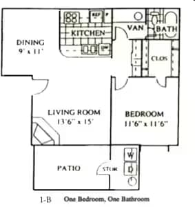 1 Bed • 1 Bath 2015 floor plan