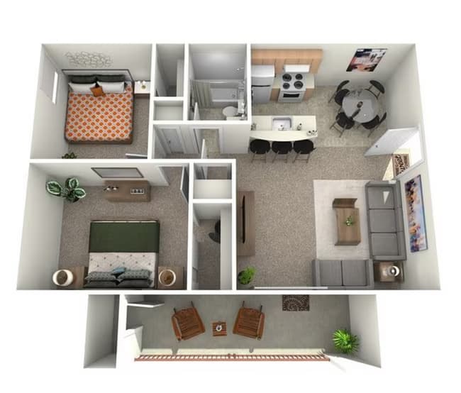 2 Beds • 1 Bath P2108 floor plan