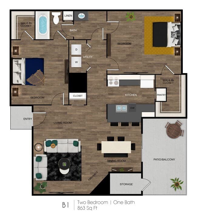 2 Beds • 2 Bath 2103 floor plan