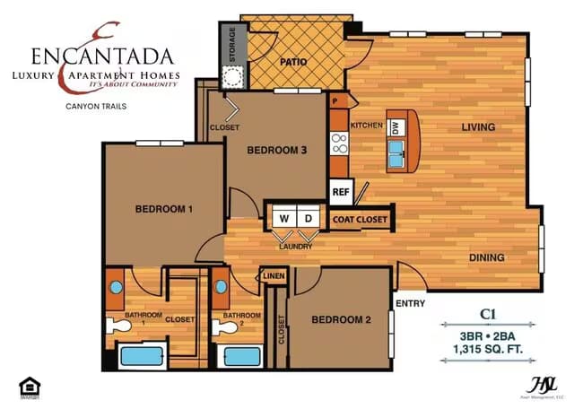 C1 | Three Bedroom 2046 floor plan