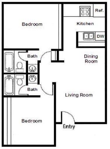 Two Bedroom Two Bath 261 floor plan