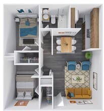 2 Beds • 1 Bath 264 floor plan