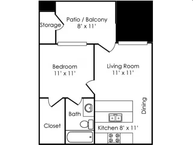 1 Bed • 1 Bath 1133A floor plan