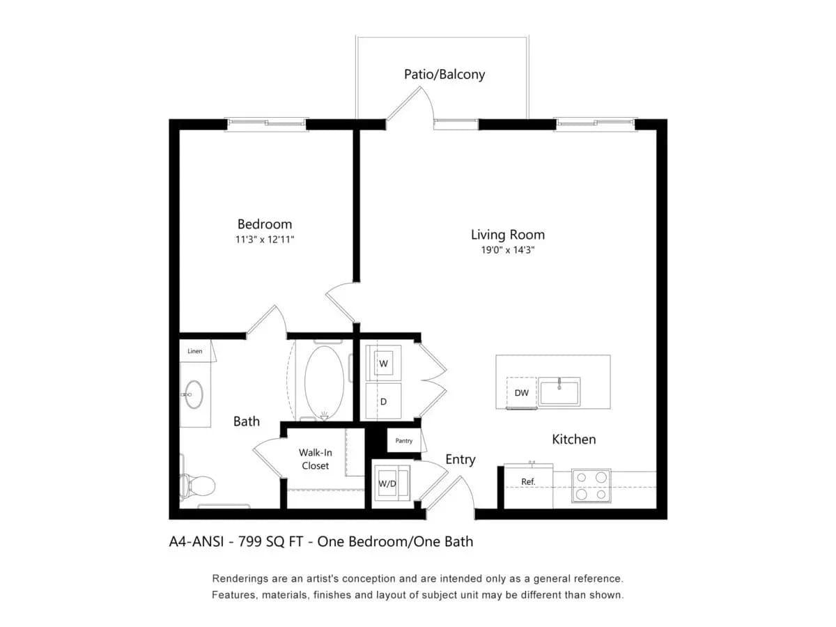 A1.1 - 1BR/1BA 3089 floor plan